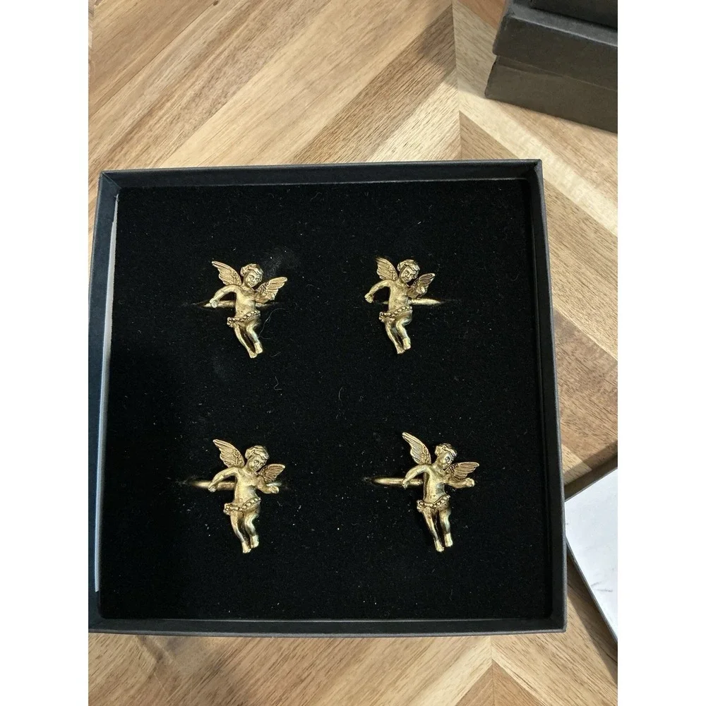 Vintage Gold Tone Cherub Napkin Ring Holders Set‎ Of 4 In Box - Metal?